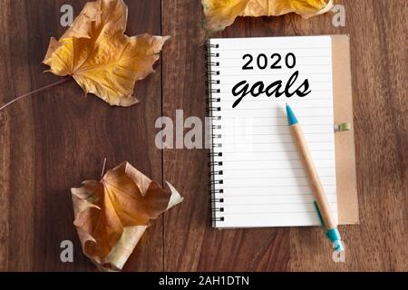 2020 goals flat lay diary on table Stock Photo