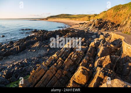 Evening light on the beach at Diélette, Normandy, France Stock Photo