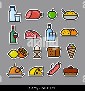 illustration of the food products and meals stickers and tags Stock Vector