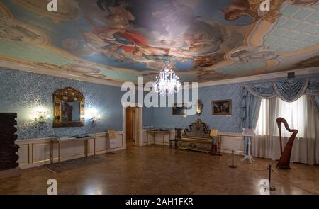Moscow, Russia - interior of The wooden palace or castle (Russian: dvorets) of Tsar Aleksey Mikhailovich in Kolomenskoye. Royal residence Museum Stock Photo
