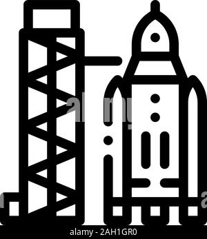 Tower With Space Ship Icon Outline Illustration Stock Vector