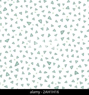 Seamless abstract hand drawn triangle pattern with hand painted irregular green outline shape in wavy movement. Graphic and modern design for scrapbooking, stationary, fashion and packaging design. Stock Vector