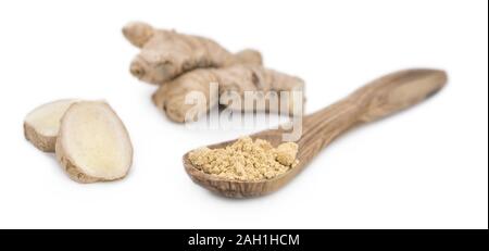 Some Powdered Ginger isolated on white (selective focus) Stock Photo
