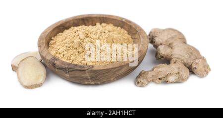 Some Powdered Ginger isolated on white (selective focus) Stock Photo