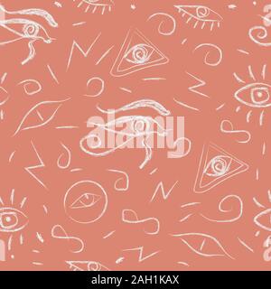 Seamless Pattern with Eyes. Hand Drawn, whimsical style. Third Eye Seamless pattern. Yellow, blue and black colors. Seamless Pattern. Psychedelic eyes Stock Vector