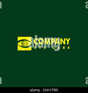 Eye Care Logo Design Template,Square Yellow Eye Logo Concept, Eye Icon, Green Background Stock Vector