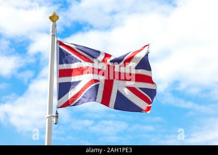 Union Jack flack flying on foreshore, Seaham, County Durham, England, United Kingdom Stock Photo