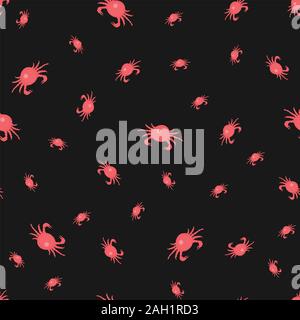 Seamless pattern with red crabs on white background. Vector Illustration Stock Vector