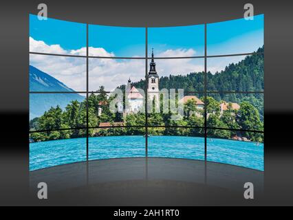 St. Mary's Church is located on a small island in Lake Bled. The Church was built in 1465, Bled, Gorenjska (upper Carniola), Slovenia, Europe Stock Photo