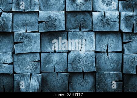 Old dark blue boards of timber, rough floor. Shape of square. Wooden wall surface. Texture of natural pattern Stock Photo