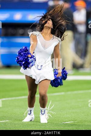 Indianapolis, Indiana, USA. 22nd Dec, 2019. Indianapolis Colts cheerleader performs during NFL football game action between the Carolina Panthers and the Indianapolis Colts at Lucas Oil Stadium in Indianapolis, Indiana. Indianapolis defeated Carolina 38-6. John Mersits/CSM/Alamy Live News Stock Photo