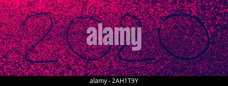 Flickering banner with a blue inscription 2020 on a red background. Stock Photo