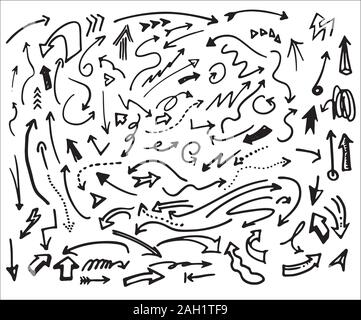 various black arrow doodles on white vector Stock Vector