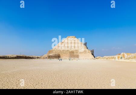 The iconic Step Pyramid of Djoser in Saqqara (or Sakkara), an ancient burial ground, the necropolis for the ancient Egyptian capital, Memphis, Egypt Stock Photo