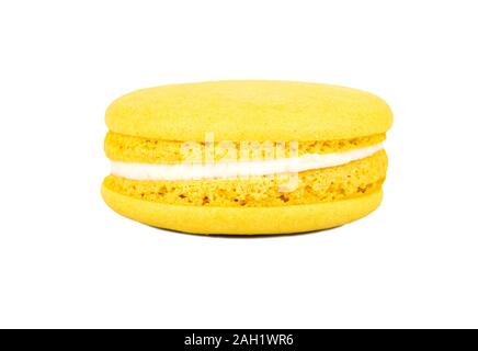Yellow lemon macaroon isolated on white background Stock Photo
