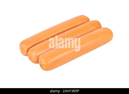 Three pork sausages isolated on white background Stock Photo