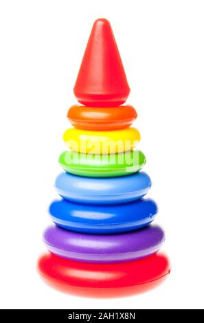 Colorful  plastic  pyramid toy on white background Stock Photo