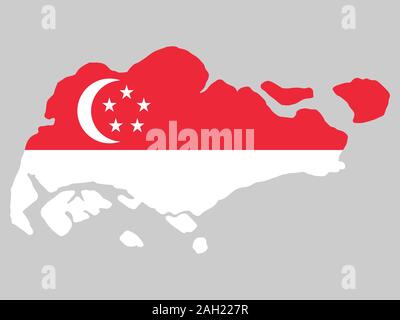 National Flag Of Singapore: Red Stripe With Crescent Moon And Five 