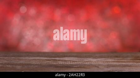 Wooden bokeh light background for Christmas or Valentines day. Stock Photo