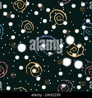 Cute Seamless Pattern with Spirals and Stars. Vector Illustration. Stock Vector