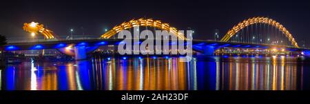 Dragon Bridge at night the  icon of the Da Nang City, Vietnam Stock Photo