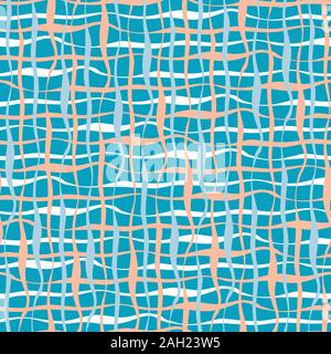 Painterly pink, white and light blue weave style texture. Vector seamless grid pattern on aqua color background. Perfect for packaging, sports wear Stock Vector