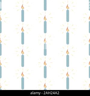 Beautiful seamless pattern with colorful Merry Christmas Candle on dark background. Think Line Style. Flat Design. Vector Illustration Stock Vector