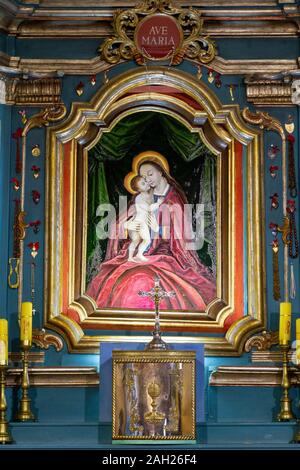 The painting of the Madonna in the Sanctuary of Our Lady of Tylicz. Stock Photo