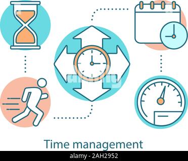 Time management concept icon. Efficiency idea thin line illustration. Effectiveness increasing. Productivity. Time controlling. Vector isolated outlin Stock Vector