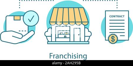 Franchising concept icon. Commerce idea thin line illustration. Merchandise. Business development. Vector isolated outline drawing Stock Vector