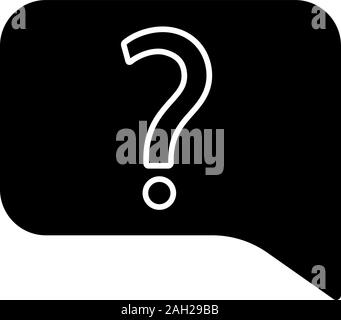 Live help chat glyph icon. FAQ. Contact support. Discussion forum. Speech bubble with question mark. Silhouette symbol. Negative space. Vector isolate Stock Vector