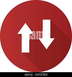 Vertical swap flat design long shadow glyph icon. Exchange arrows. Vertical flip. Import and export. Vector silhouette illustration Stock Vector