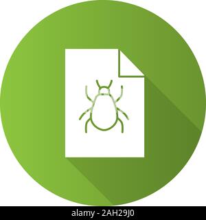 Bug report flat design long shadow glyph icon. Software errors information. Computer viruses statistics. Vector silhouette illustration Stock Vector