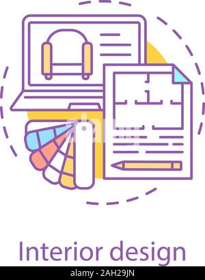 Interior design concept icon. Furniture development idea thin line illustration. Floor plan. Vector isolated outline drawing Stock Vector