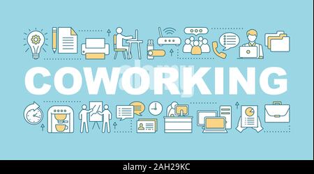 Coworking word concepts banner. Office work. Secretary. Management. Workplace. Isolated lettering typography idea with linear icons. Vector outline il Stock Vector