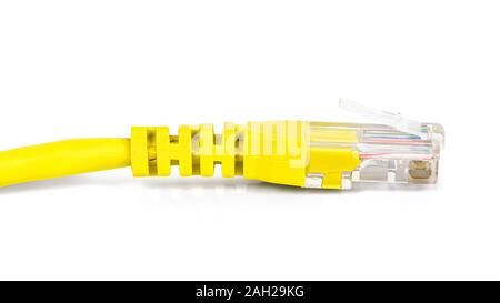 Yellow network plug isolated on white background with clipping path Stock Photo