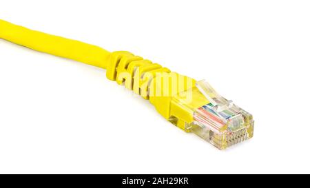Yellow network plug isolated on white background with clipping path Stock Photo