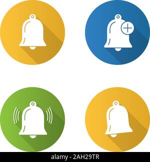 UI/UX flat design long shadow glyph icons set. Modes of notifications. Reminder. Vector silhouette illustration Stock Vector