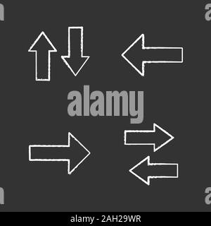 UI/UX chalk icons set. Arrows, vertical and horizontal swap, next and previous buttons. Isolated vector chalkboard illustrations Stock Vector