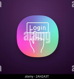 Login button click app icon. UI/UX user interface. Authorization. Hand pressing button. Web or mobile applications. Vector isolated illustration Stock Vector