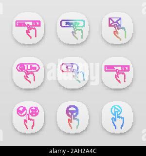 Click app icons set. Search bar, sign up, message, like, buy, accept or decline, start, play. UI/UX user interface. Web or mobile applications. Vector Stock Vector