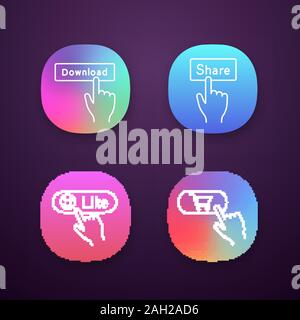 Click app icons set. Download, share, like, buy. UI/UX user interface. Web or mobile applications. Vector isolated illustrations Stock Vector
