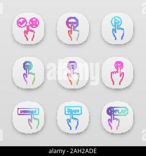 Click app icons set. Accept and decline, start, play, turn on and off, power, download, share, launch. UI/UX user interface. Web or mobile application Stock Vector