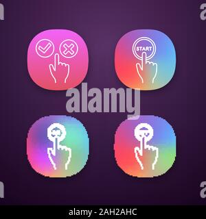 Click app icons set. Accept and decline, start, turn on and off. UI/UX user interface. Web or mobile applications. Vector isolated illustrations Stock Vector