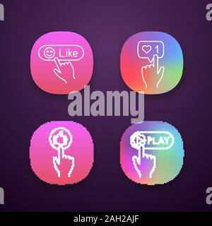 Click app icons set. Likes counter, play, like. UI/UX user interface. Web or mobile applications. Vector isolated illustrations Stock Vector