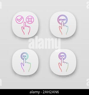 Click app icons set. Accept and decline, start, turn on and off. UI/UX user interface. Web or mobile applications. Vector isolated illustrations Stock Vector