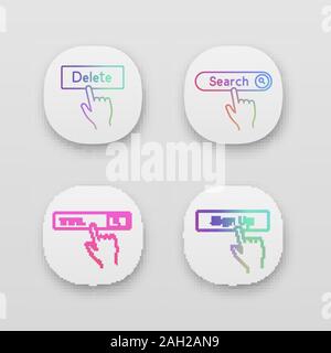 Click app icons set. Search bar, delete, sign up. UI/UX user interface. Web or mobile applications. Vector isolated illustrations Stock Vector