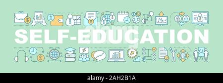 Self-education word concepts banner. Business development. Skill improvement. Personal growth. Isolated lettering typography idea with linear icons. V Stock Vector