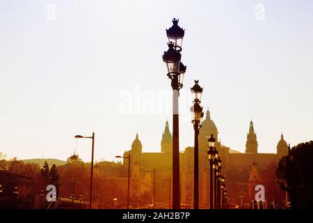 street lamps on Placa Espanya in Barcelona Stock Photo