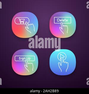 Click app icons set. Buy, delete, sign up, play. UI/UX user interface. Web or mobile applications. Vector isolated illustrations Stock Vector